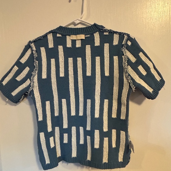 ULLA JOHNSON Blue Fringed Textured Knit Top (New without Tag) - Picture 4 of 7